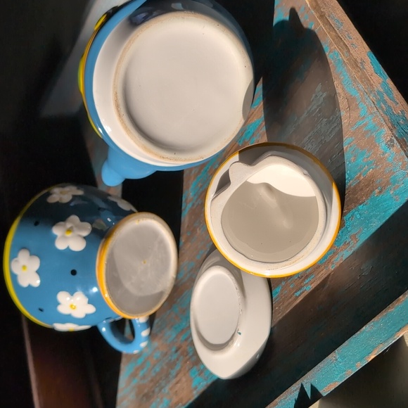 Cute Floral Blue & Yellow Ceramic Teapot Set
